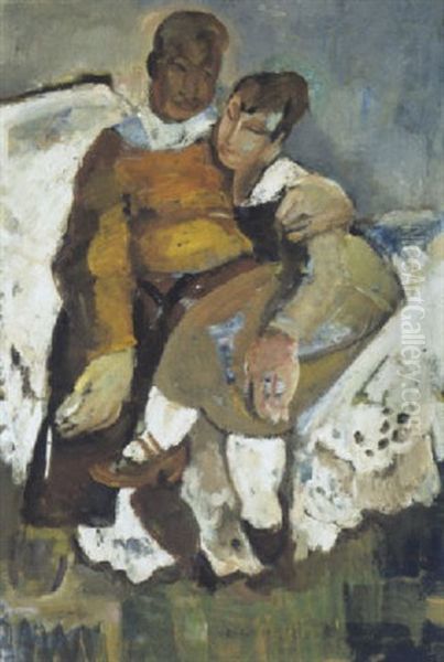 Le Couple (ramah Et Son Epouse) Oil Painting by  Ramah (Henri Francois Raemaeker)