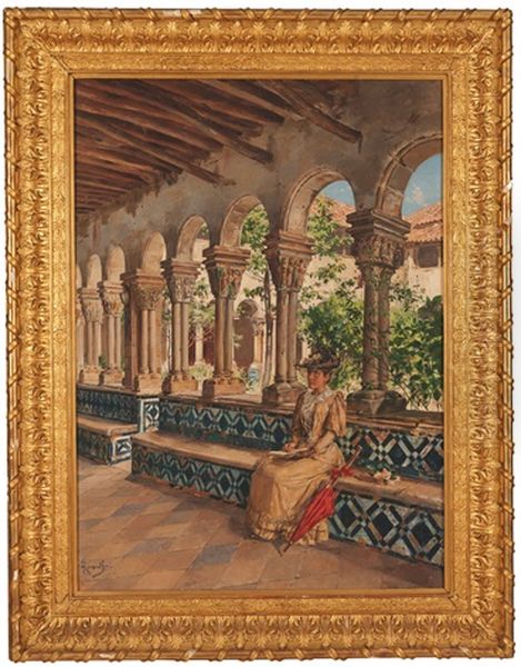 Lady In Cloister Oil Painting by Antonio Ramalho