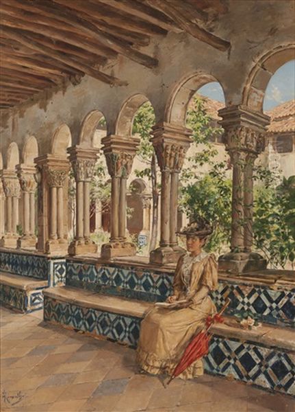 Lady In Cloister Oil Painting by Antonio Ramalho