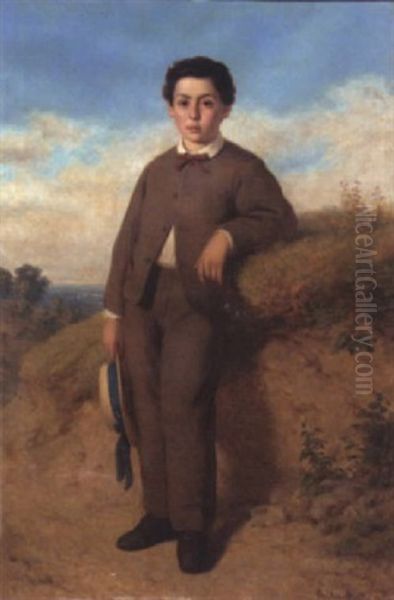 Portrait Eines Knaben In Sommerlandschaft Oil Painting by Arthur Georges (Baron von) Ramberg