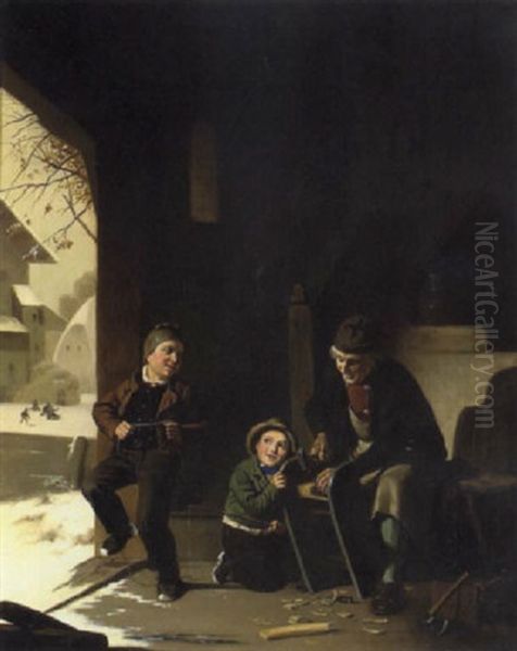 The Sled Maker Oil Painting by Arthur Georges (Baron von) Ramberg