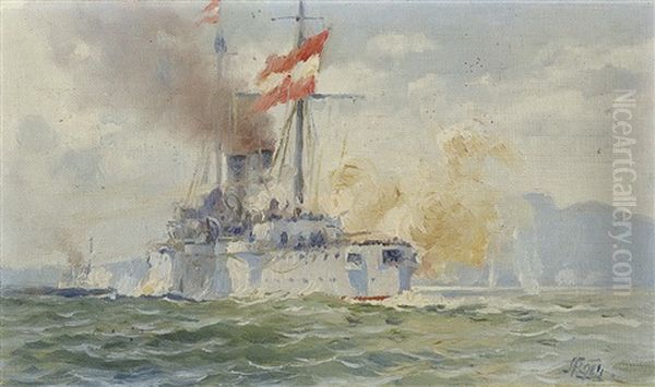 Kreuzer S.m.s Oil Painting by August von Ramberg