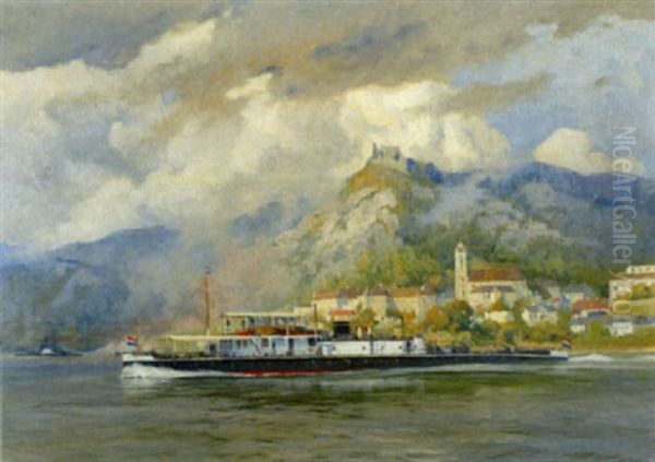 Das Personenschiff Ams Traun Vor Durnstein Oil Painting by August von Ramberg