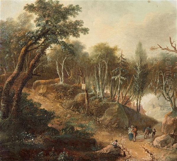 Waldlandschaft Mit Belebtem Weg Oil Painting by Johann Heinrich Ramberg