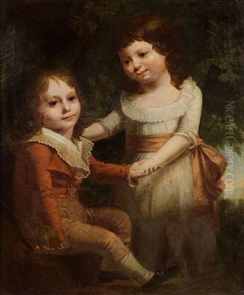 Deux Enfants Dans Un Paysage Oil Painting by Johann Heinrich Ramberg