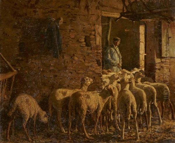 Berger Avec Ses Moutons Oil Painting by Jules Louis Rame