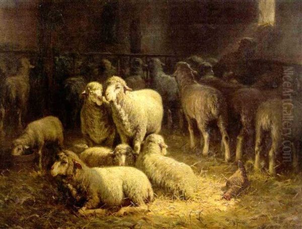 Les Moutons A La Bergerie Oil Painting by Jules Louis Rame