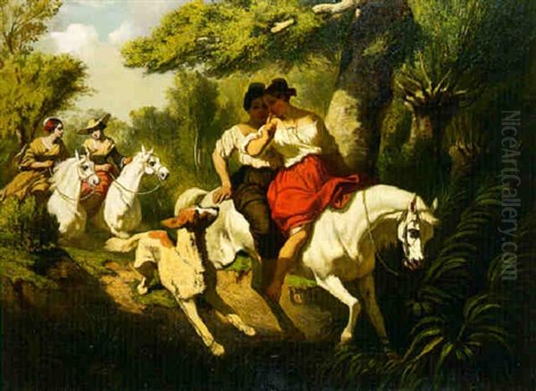 A Hunting Party At Alciennes Oil Painting by Charles Ramelet