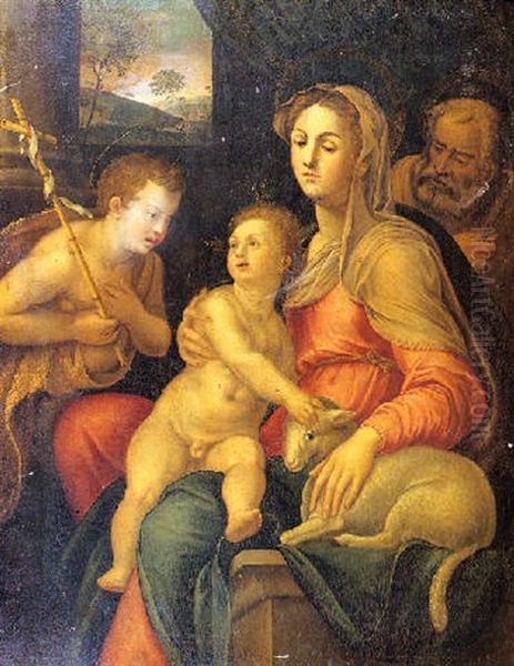 La Sainte Famille Avec Saint Jean Baptiste Oil Painting by Bartolomeo Ramenghi