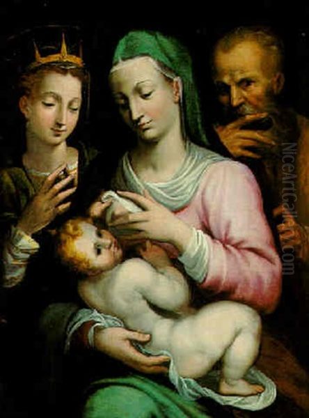 The Holy Family With Saint Agatha Oil Painting by Bartolomeo Ramenghi