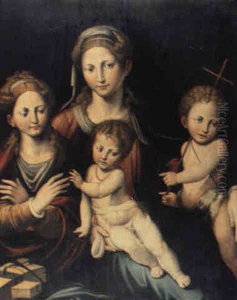 Madonna Col Bambino E I Santi Giovannino E Caterina D'alessandria Oil Painting by Bartolomeo Ramenghi