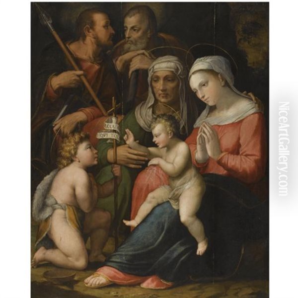 The Holy Family With Saint Anne And The Infant Saint John The Baptist Oil Painting by Giovanni Battista Ramenghi