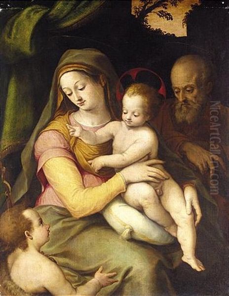 The Holy Family With The Infant Saint John The Baptist Oil Painting by Giovanni Battista Ramenghi