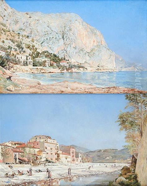 Vue De Nice Et Vue De Beaulieu (2 Works) Oil Painting by Jules Ramet