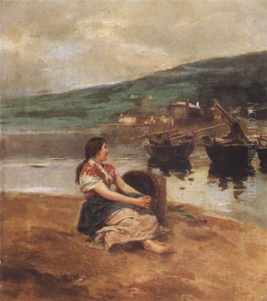 Muchacha Esperando El Pescado Oil Painting by Manuel Ramirez Ibanez