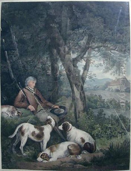 After George Morland , 'the Weary Sportsman And Shepherds Reposing', Handcoloured Engravings, 56cm X 41cm Plate, Framed Oil Painting by William Bond