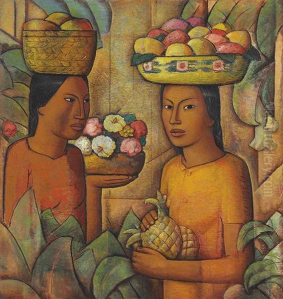 Mujeres Con Frutas (women With Fruit) Oil Painting by Alfredo Ramos Martinez