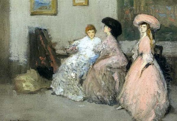 Trois Elegantes Dans L'atelier De L'artiste Oil Painting by Alfredo Ramos Martinez