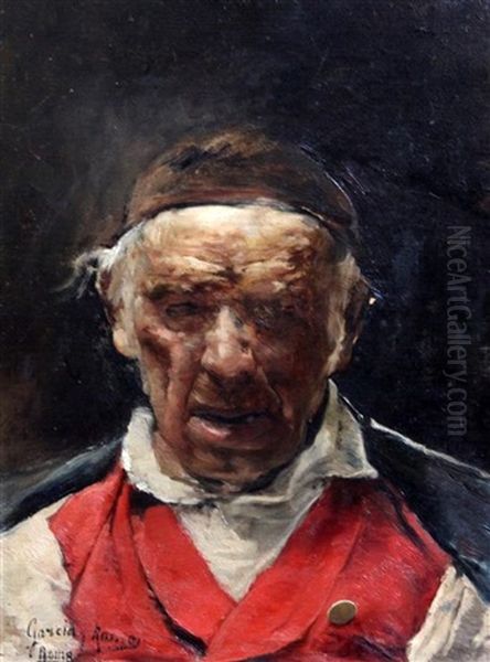 Portrait Of A Man Wearing A Red Waistcoat Oil Painting by Jose Garcia Ramos