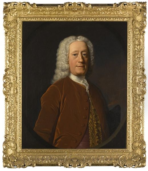 Portrait Of A Gentleman, Possibly Colonel Sir John Walkinshaw Of Barrowfield (1676-1780), Half-length, Wearing A Russet Coloured Coat Over A Pink Waistcoat With An Embroidered Trim Oil Painting by Allan Ramsay