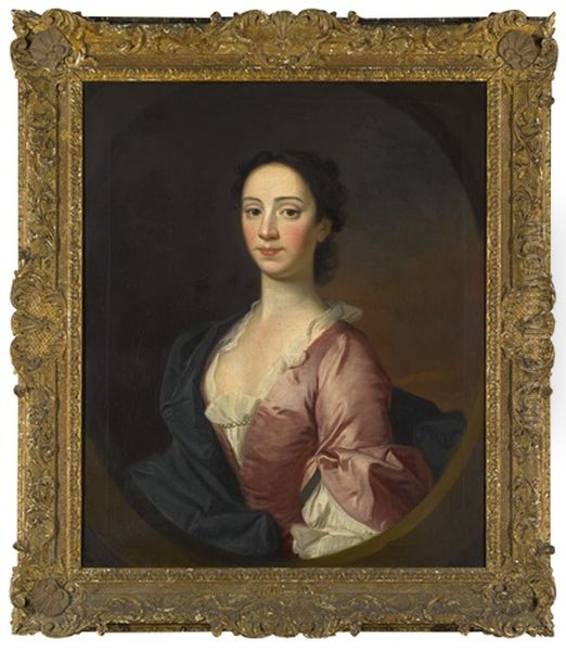 Portrait Of Mary Stuart (d. 1739), Half-length, Wearing A Pink Dress And A Blue Cloak Oil Painting by Allan Ramsay