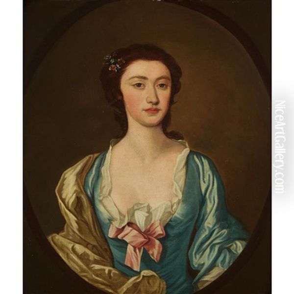 Portrait Of A Lady In Blue Oil Painting by Allan Ramsay