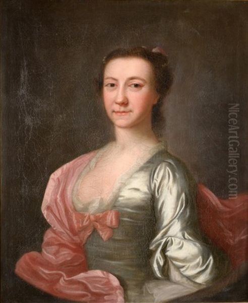 Portrait Of Miss Sarah Wilson, Half Length Wearing A White Satin Dress And A Pink Shawl Oil Painting by Allan Ramsay