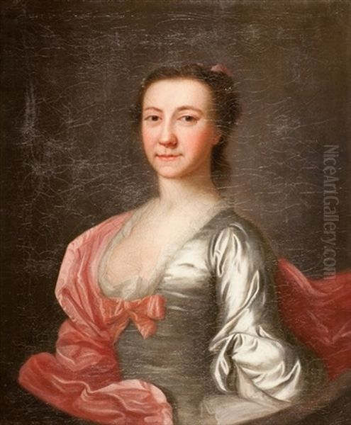 Portrait Of Miss Sarah Wilson (1728-1774) In A Pink Shawl Oil Painting by Allan Ramsay