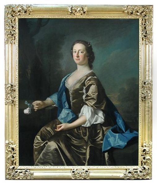 Portrait Of Mrs Ralph Freman, Three Quarter Length, Wearing A Mauve Dress, And Holding A Rose Oil Painting by Allan Ramsay