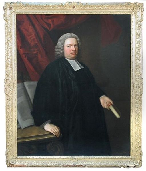 Portrait Of Dr Ralph Freman, Rector Of Aspenden (d.1772), Three-quarter Length, Wearing Clerical Dress And Holding A Prayer Book Oil Painting by Allan Ramsay