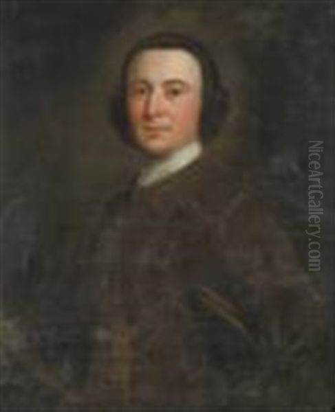 Portrait Of James Spedding Esq Of Whitehaven And Summergrove (b.1726), Standing Half Length, Wearing A Brown Coat With Embroidered Gilt Thread Oil Painting by Allan Ramsay