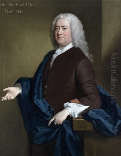 Portrait Of Sir John Hynde Cotton, 3rd Bt. (died 1752), Three-quarter-length, In A Burgundy Coat And A Blue Cloak Oil Painting by Allan Ramsay