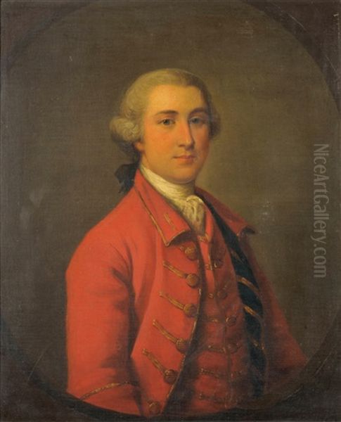 Portrait Of Walter Scott Mp Of Harden Wearing A Red And Gold Embroidered Jacket Oil Painting by Allan Ramsay