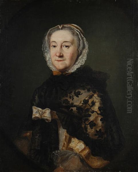 Portrait Of A Lady (mary Stroud?) In A Cream Dress And Black Lace Shawl And White Lace Headdress Oil Painting by Allan Ramsay