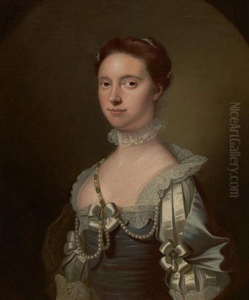 Barbara, Lady Johnstone Of Westerhall, In A Blue Gray Dress Oil Painting by Allan Ramsay