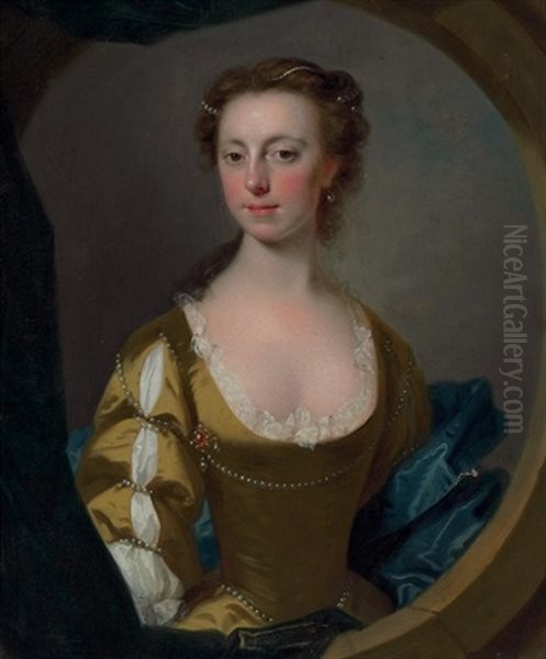 Portrait Of A Lady, Traditionally Identified As Mrs. Kitty Clive In A Feigned Stone Oval Window Oil Painting by Allan Ramsay