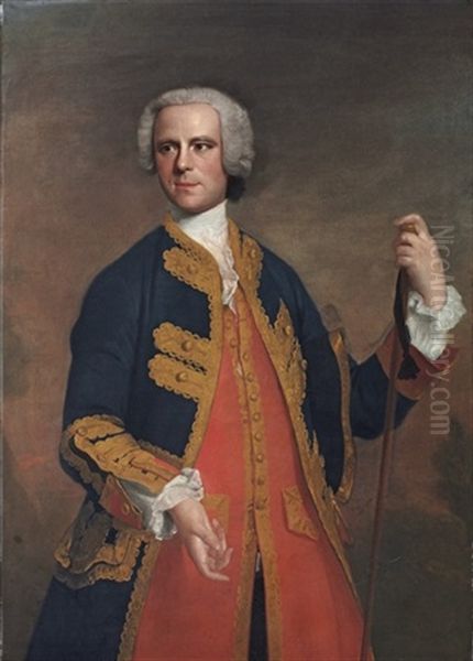 Portrait Of A Gentleman, With A Walking Stick Oil Painting by Allan Ramsay