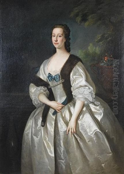 Portrait Of A Lady (alicia Oldfeld?), Three-quarter-length In A Lace-trimmed Dress And A Fur Stole Oil Painting by Allan Ramsay