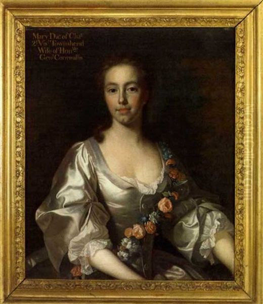 Portrait Of A Lady, Mary Cornwallis Nee Townshend(?), In A White Dress With A Garland Of Flowers Oil Painting by Allan Ramsay