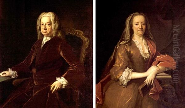 Portrait Of Sir Roger Hudson (+ Portrait Of His Wife, Emma Susanna Vansittart, Lady Hudson; Pair) Oil Painting by Allan Ramsay