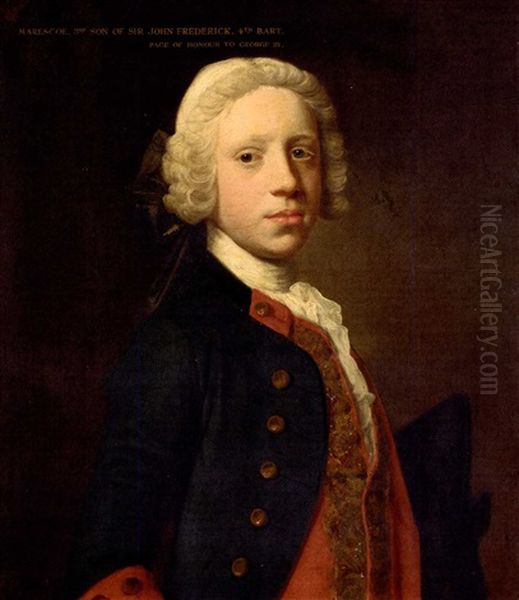 Portrait Of Marescoe Frederick In A Blue Military Coat And Red Waistcoat, Holding A Tricorn Oil Painting by Allan Ramsay