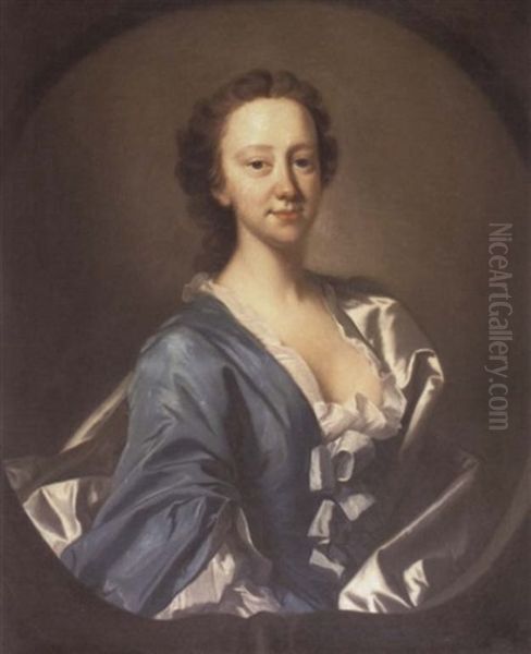 Portrait Of A Woman In A Blue Dress Oil Painting by Allan Ramsay