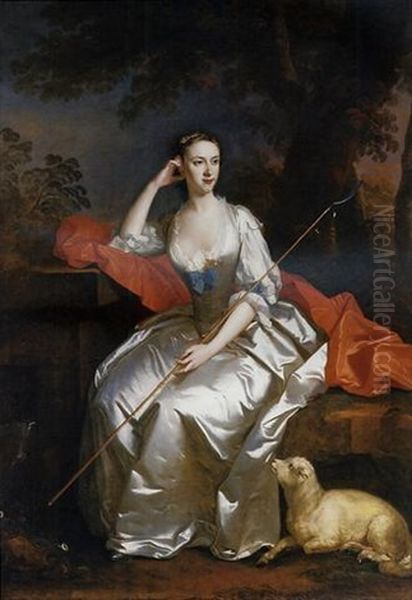 Portrait Of Lady Jane Douglas As A Shepherdess Seated In A Landscape Oil Painting by Allan Ramsay