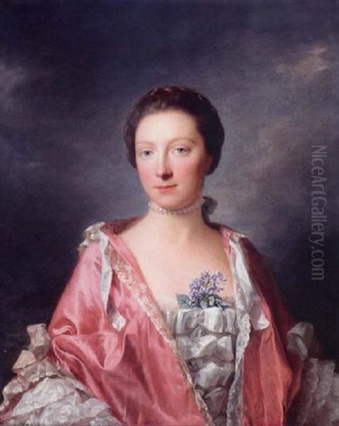 Portrait Of Elizabeth Gunning, Duchess Of Argyll, Wearing A Pink Dress With Lace Bodice And Sleeves Oil Painting by Allan Ramsay