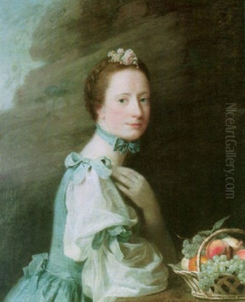 Portrait Of Lady Milbanke Wearing A White Dress Oil Painting by Allan Ramsay