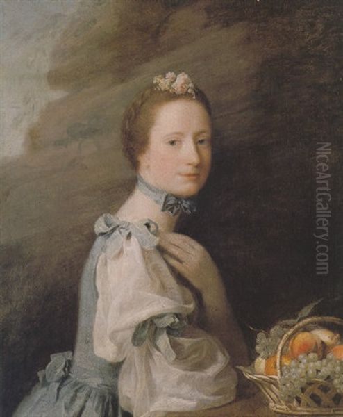 Portrait Of Lady Milbanke Wearing A White Dress Oil Painting by Allan Ramsay