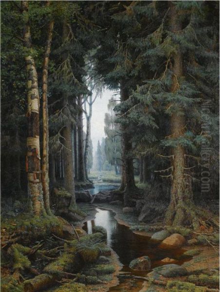 Forest Scene Oil Painting by Wladimir Archipowicz Bondarenko