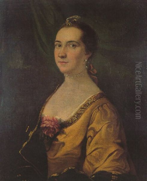 Portrait Of Lady Anne Stuart In A Gold Dress With A Pearl Choker Oil Painting by Allan Ramsay