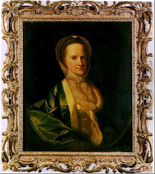 Portrait Of A Lady Wearing A Blue Satin Cape With Fur Collar And Lace Bonnet Oil Painting by Allan Ramsay