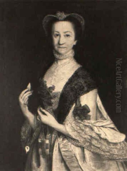 Portrait Of A Lady, Standing Three-quarter Length, Wearing A White Dress Oil Painting by Allan Ramsay